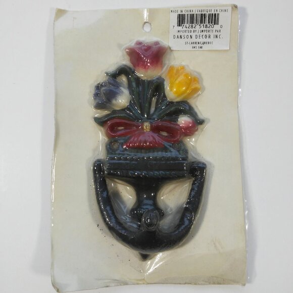 Other - Vintage Cast Iron Flower Tulips Door Knocker green blue red yellow NEW OLD STOCK